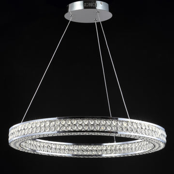 Benton 24.7" Round Integrated LED Crystal/Metal Pendant - JONATHAN Y